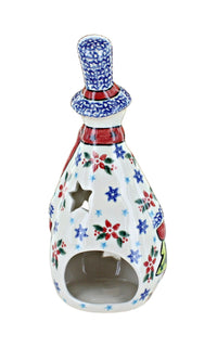 Winter Bouquet Tall Snowman Luminary Polish Pottery
