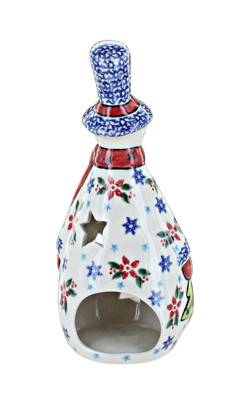 Winter Bouquet Tall Snowman Luminary Polish Pottery