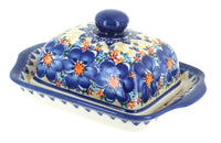 Polish Pottery Blue Dahlia Square Butter Dish