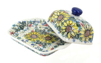 Sunflower Maze Square Butter Dish Polish Pottery
