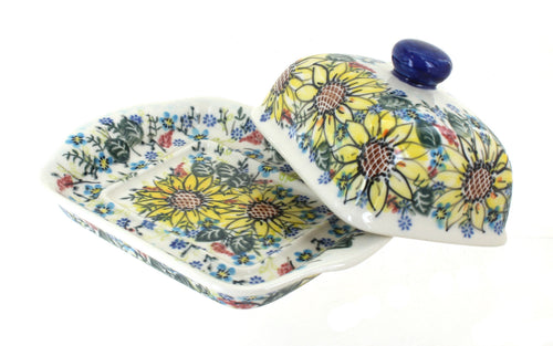 Sunflower Maze Square Butter Dish Polish Pottery