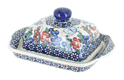 Polish Pottery Garden Butterfly Square Butter Dish