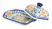 Butterfly Square Butter Dish Polish Pottery