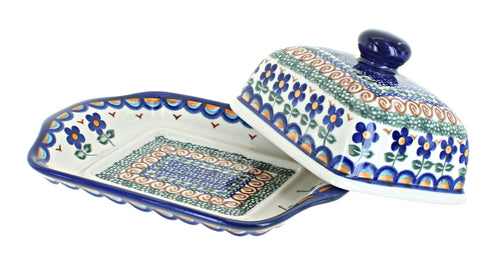 Aztec Flower Square Butter Dish Polish Pottery
