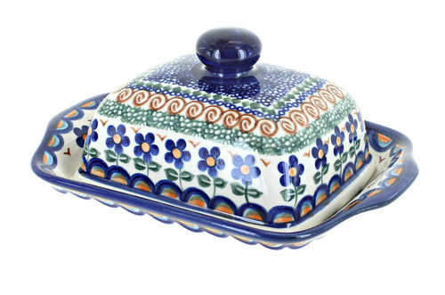 Polish Pottery Aztec Flower Square Butter Dish