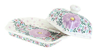 Lilac Garden Square Butter Dish Polish Pottery
