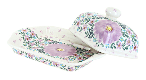 Lilac Garden Square Butter Dish Polish Pottery