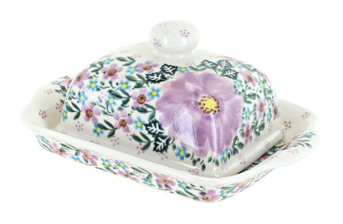 Polish Pottery Lilac Garden Square Butter Dish