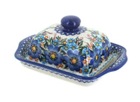 Polish Pottery Garden of Blue Square Butter Dish