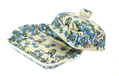 Bluebird Garden Butter Dish Polish Pottery