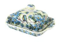 Polish Pottery Bluebird Garden Butter Dish