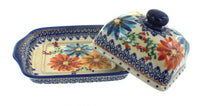 Autumn Burst Square Butter Dish Polish Pottery
