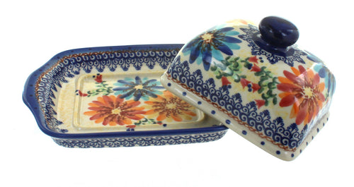 Autumn Burst Square Butter Dish Polish Pottery