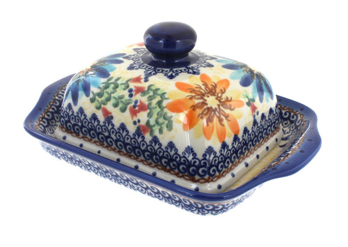 Polish Pottery Autumn Burst Square Butter Dish