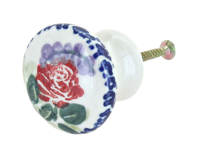 Polish Pottery Roses Are Red Drawer Pull