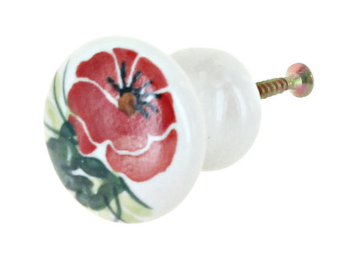 Polish Pottery Cherry Red Bouquet Drawer Pull