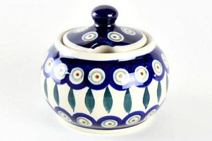 Peacock Sugar Bowl Polish Pottery
