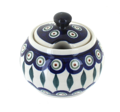 Polish Pottery Peacock Sugar Bowl