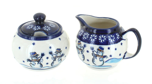 Polish Pottery Frosty Friend Cream & Sugar Set