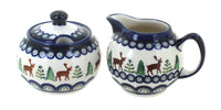 Polish Pottery Reindeer Pine Cream & Sugar Set