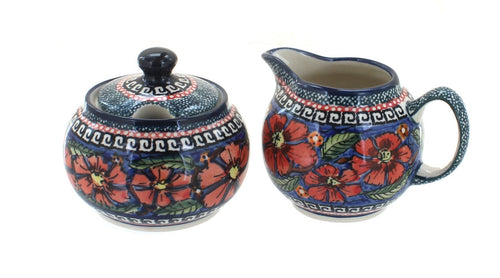 Polish Pottery Jungle Flower Cream & Sugar Set
