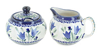Polish Pottery Blue Tulip Cream & Sugar Set