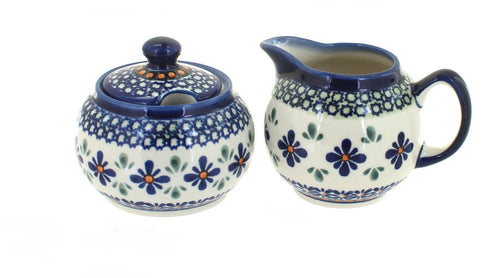 Polish Pottery Mosaic Flower Cream & Sugar Set