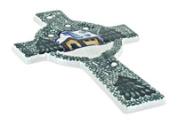 Polish Pottery Winter Forest Cross - Green