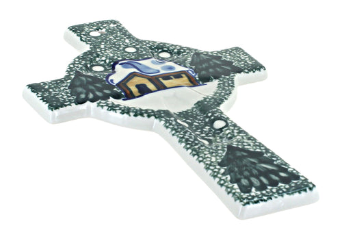 Polish Pottery Winter Forest Cross - Green