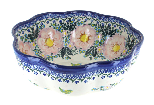 Polish Pottery Apple Blossom  Large Scallop Bowl