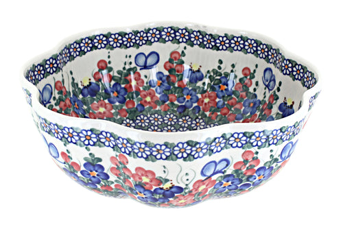 Polish Pottery Garden Butterfly Large Scallop Bowl