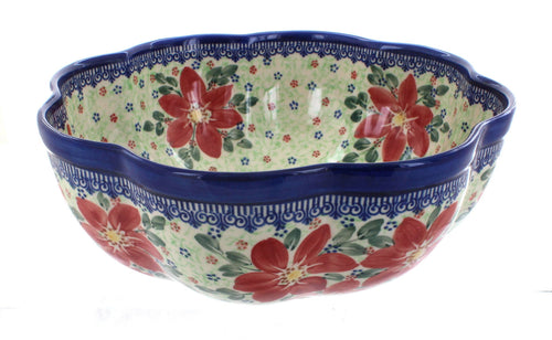 Polish Pottery Pointsettia Large Scallop Bowl