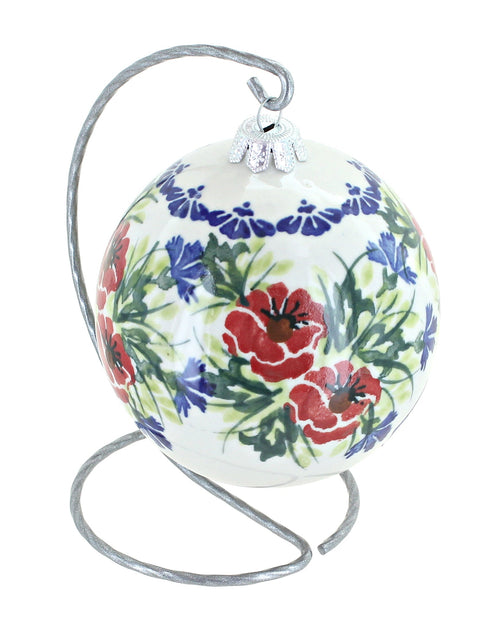 Polish Pottery Cherry Red Bouquet Christmas Ball