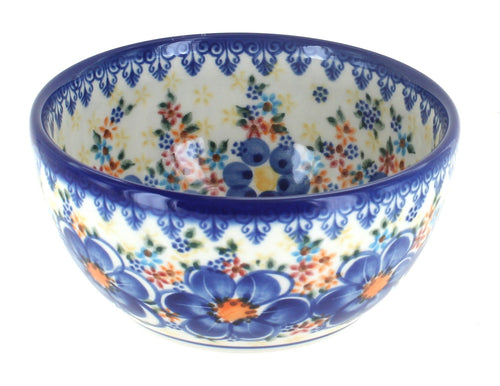 Polish Pottery Blue Dahlia Dessert Bowl