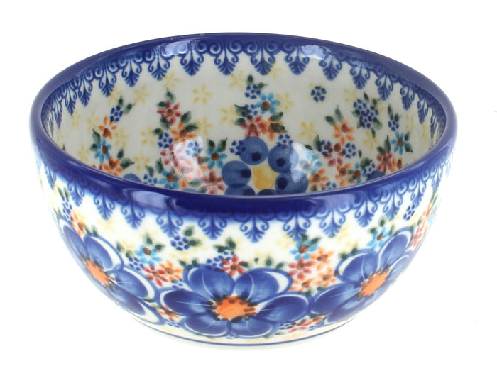 Polish Pottery Blue Dahlia Dessert Bowl