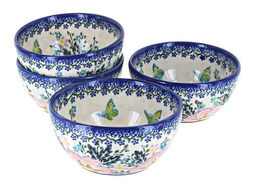 Polish Pottery Apple Blossom 4 PC Dessert Bowl Set