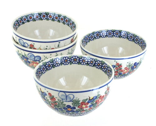 Polish Pottery Garden Butterfly 4 PC Dessert Bowl Set