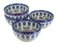 Polish Pottery Aztec Flower 4 PC Dessert Bowl Set