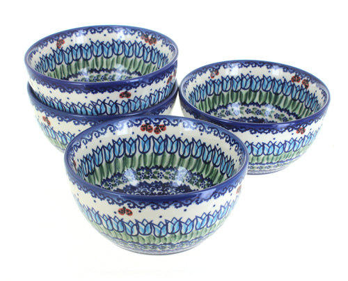 Polish Pottery Garden Tulip 4 PC Dessert Bowl Set