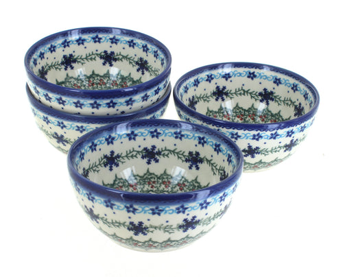 Polish Pottery Winter Celebration 4 PC Dessert Bowl Set