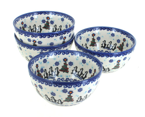 Polish Pottery Arctic Holidays 4 PC Dessert Bowl Set