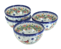Polish Pottery Winter Cardinal 4 PC Dessert Bowl Set