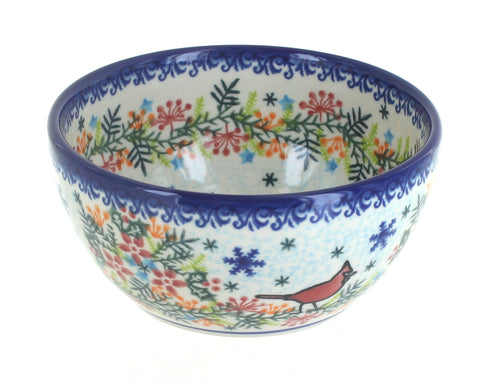 Polish Pottery Winter Cardinal Dessert Bowl