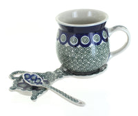 Polish Pottery Peacock Swirl Mug & Saucer Gift Set