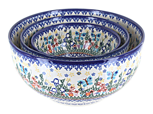 Polish Pottery Garden of Eden 3 PC Mixing Bowl Set