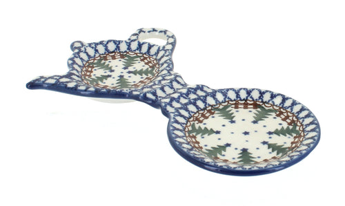 Polish Pottery Rustic Pines Tea Bag Holder & Saucer
