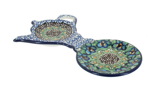 Polish Pottery Mardi Gras Tea Bag Holder & Saucer