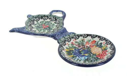 Polish Pottery Summer Blooms Tea Bag Holder & Saucer