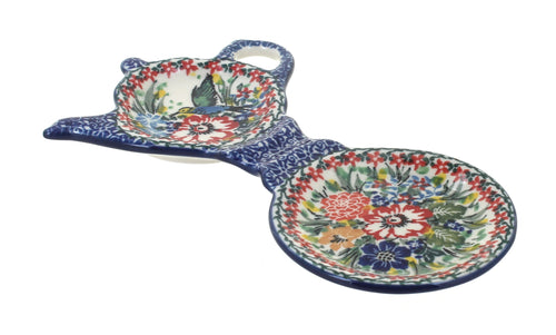 Polish Pottery Hummingbird Tea Bag Holder & Saucer