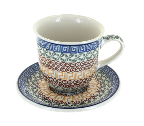 Polish Pottery Athena Coffee Mug & Saucer